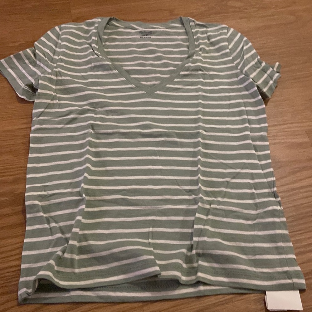 Madewell Sage and White Striped Paper T-shirt XS